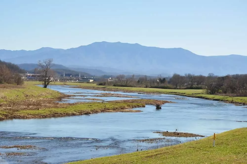 Beautiful view of the river and mountains in Sevierville Tennessee.