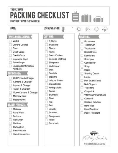 Smoky Mountain Vacation Packing Tips List