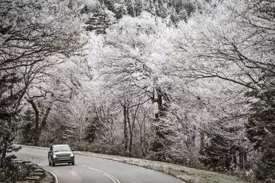 Snow covered roadway in the Smoky Mountains