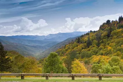 Newfound Gap Road view into the Smoky Mountains in the fall