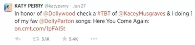 Katy Perry tweet to showcase her singing a Dolly Parton song