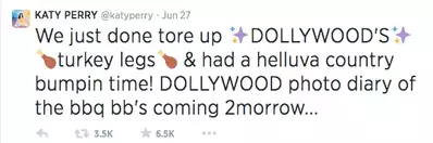 Katy Perry tweet about her trip to Dollywood in Pigeon Forge
