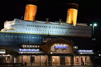 outside of titanic museum in pigeon forge night