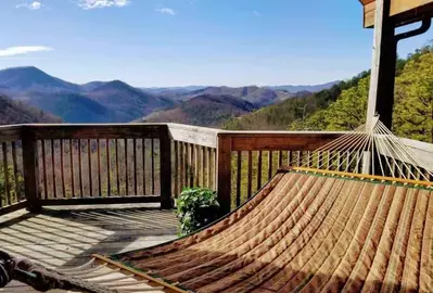 hammock on the deck of a 1 bedroom cabin in gatlinburg