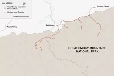 map of moonshiner tunnels in the Smoky Mountains