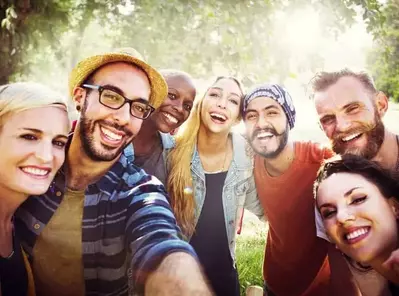 group of friends in the mountains