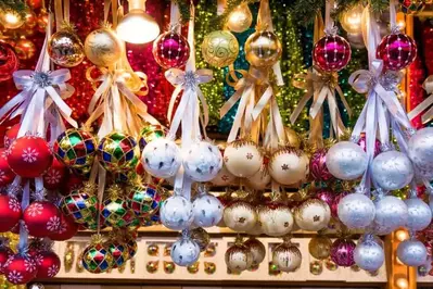 Christmas ornaments in a shop.