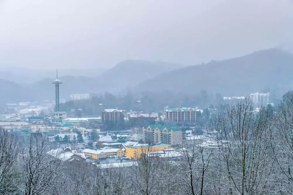Winter snow over Gatlinburg TN