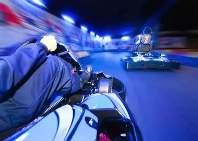 POV shot of someone go-kart racing.