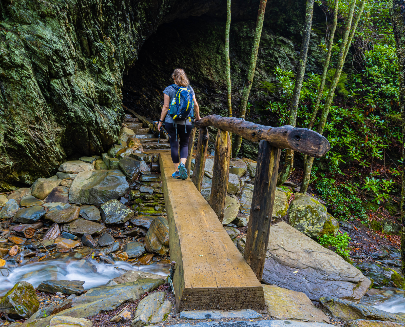 woman hiking in the Smoky Mountains