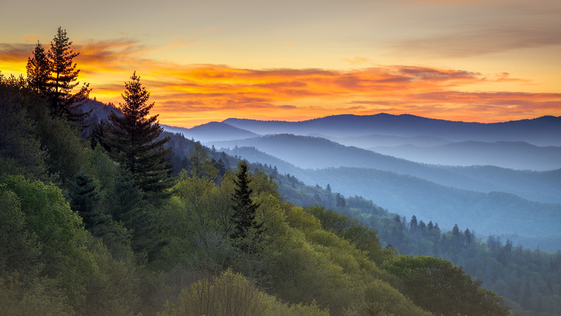 sun sets over the smokies