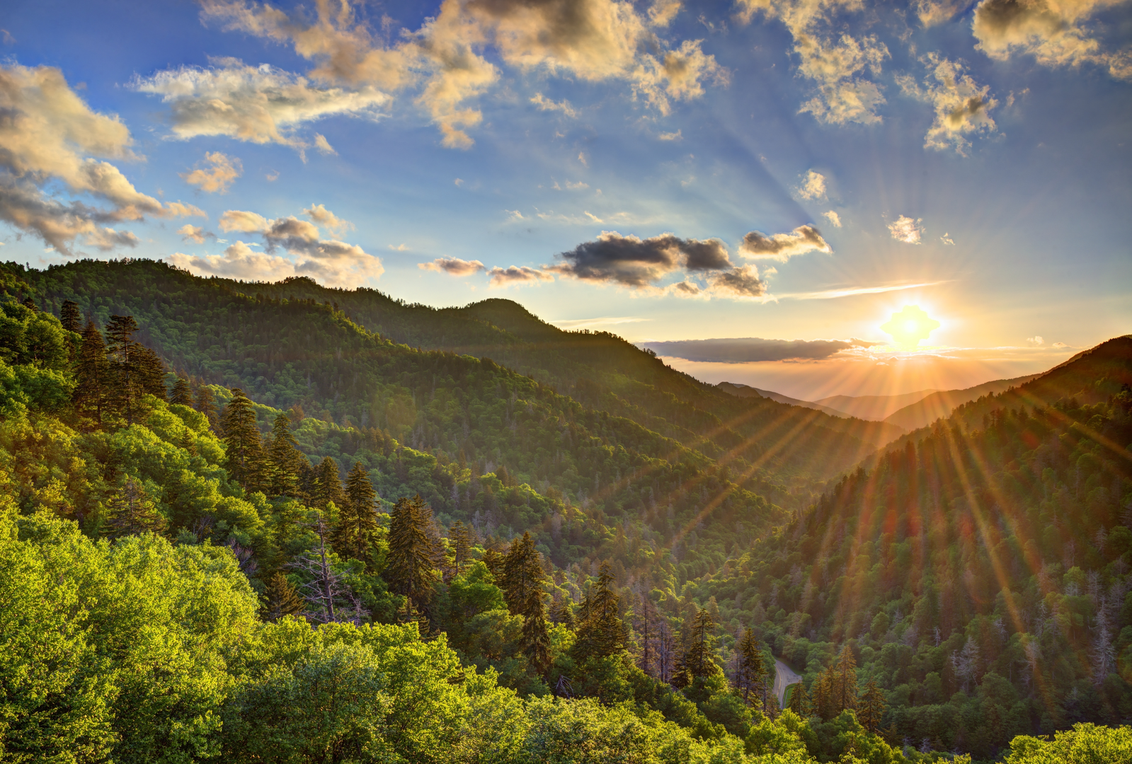 mountain view in the smokies as sun sets