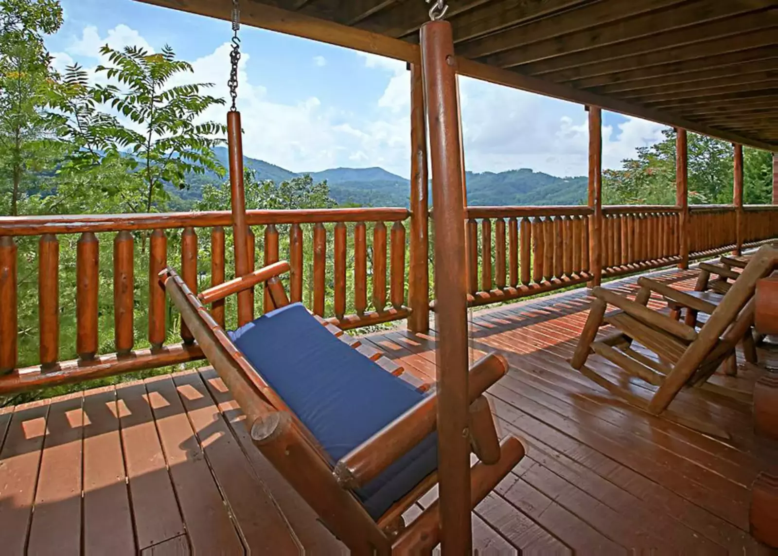   Rocking chairs and a porch swing complete the experience on our covered back deck.