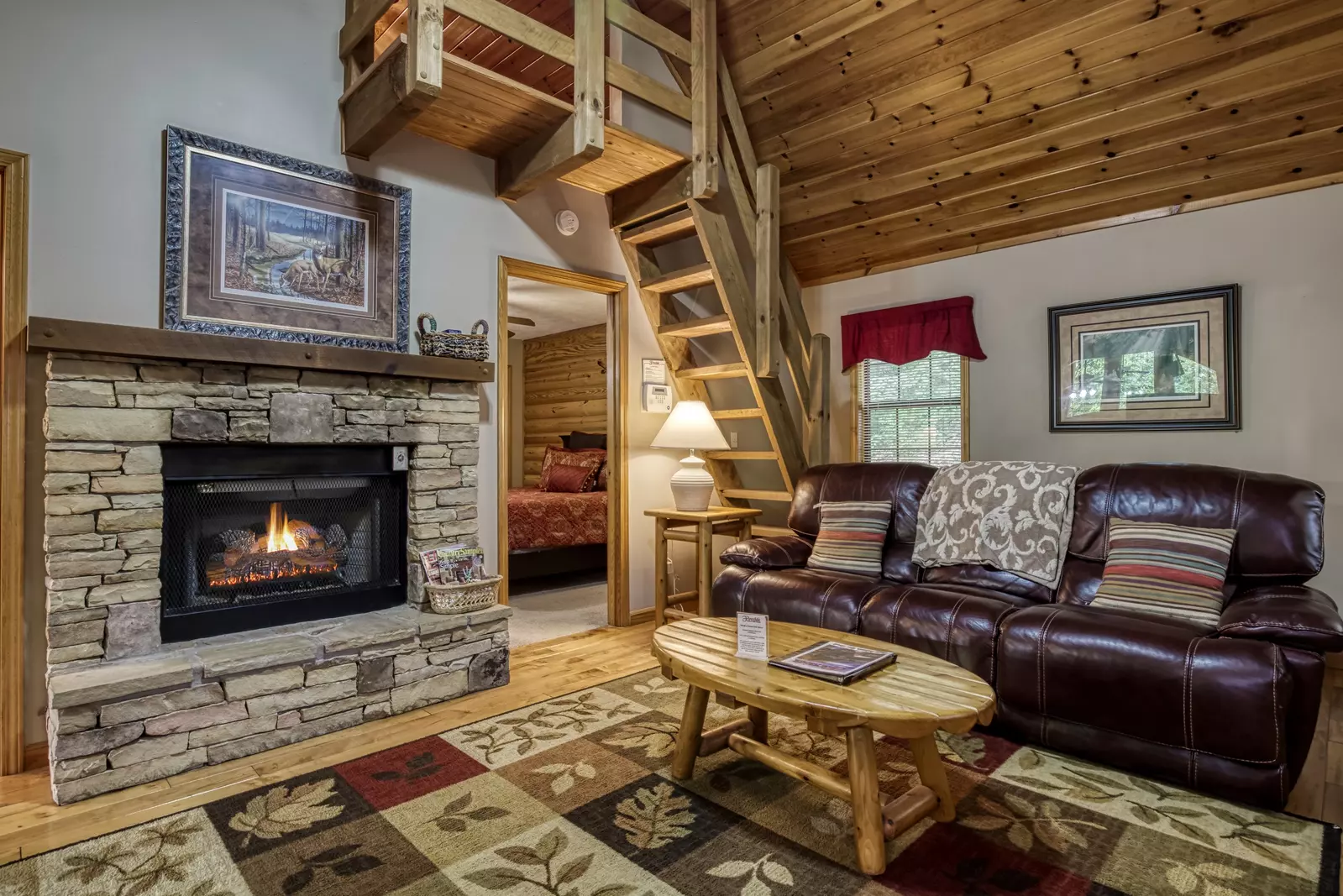 Allen Hideaway living room with gas fireplace