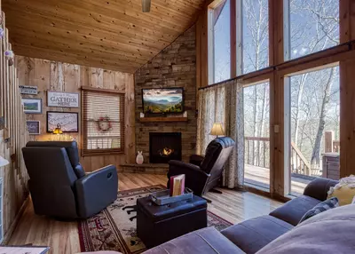 Autumn Colors living room with floor to ceiling windows