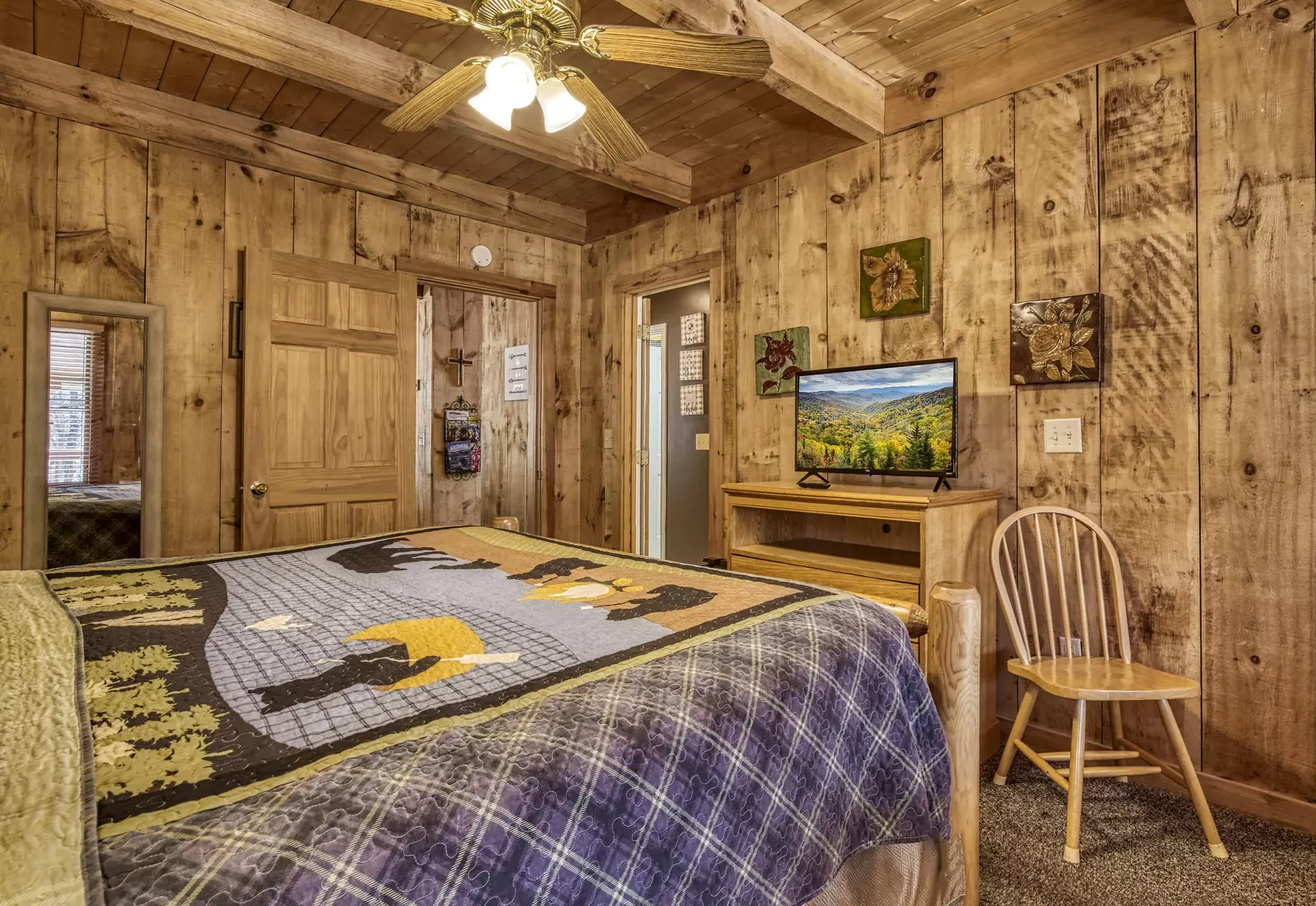 Autumn Colors main level bedroom with king size bed