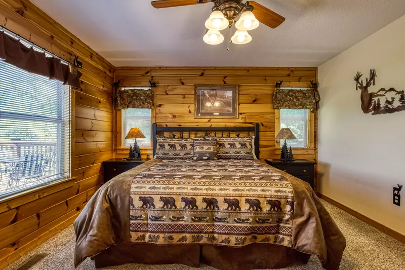 Getaway Mountain Lodge main level bedroom one with king size bed