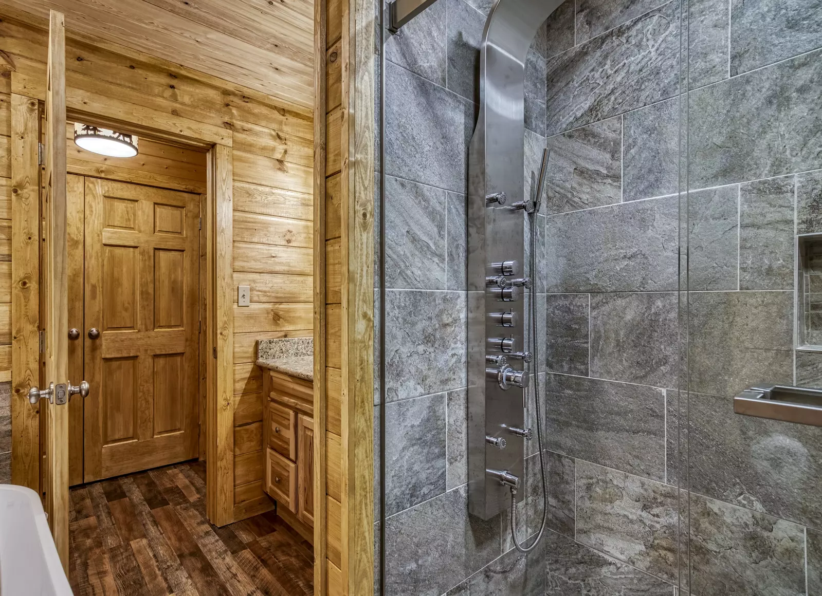 Honeymoon Hideaway bathroom with walk in spa shower