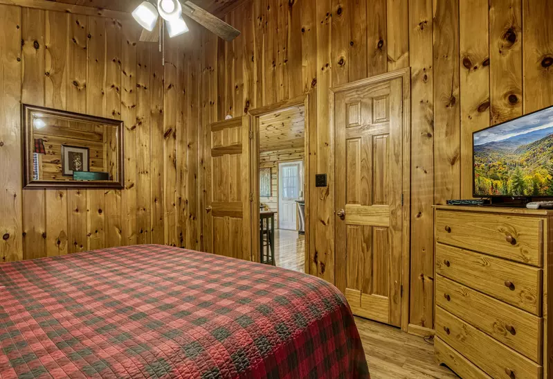 Just Hanging Out main level bedroom with king size bed