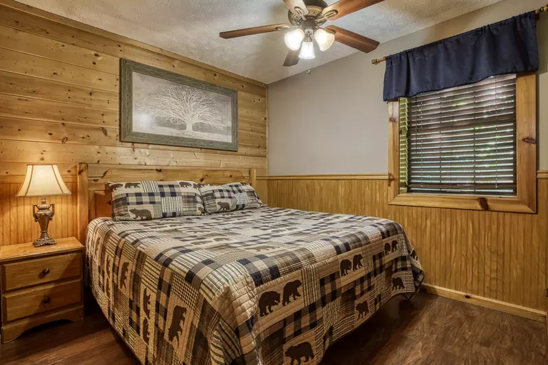 Just Hanging Out lower level bedroom two with king size bed
