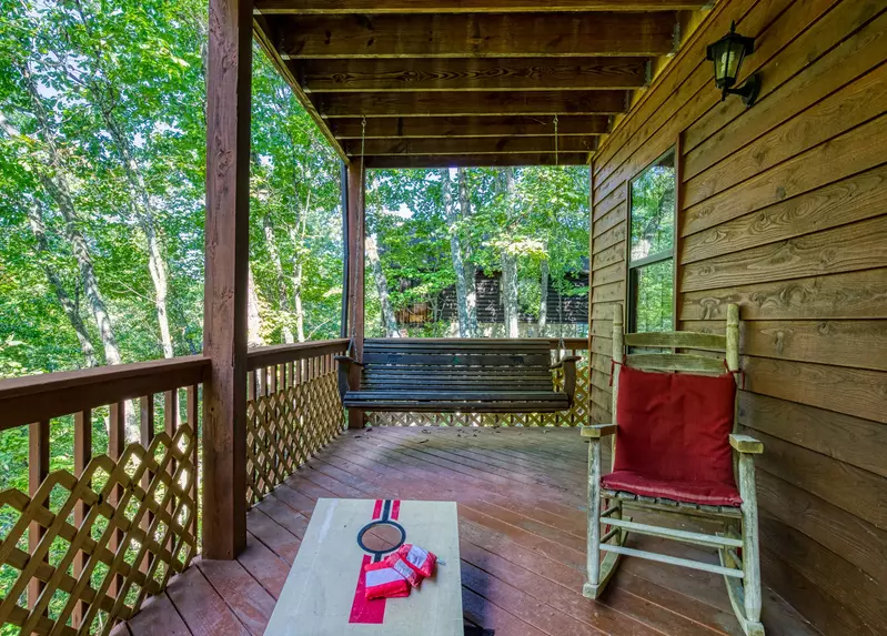 Just Hanging Out lower level covered deck with swing