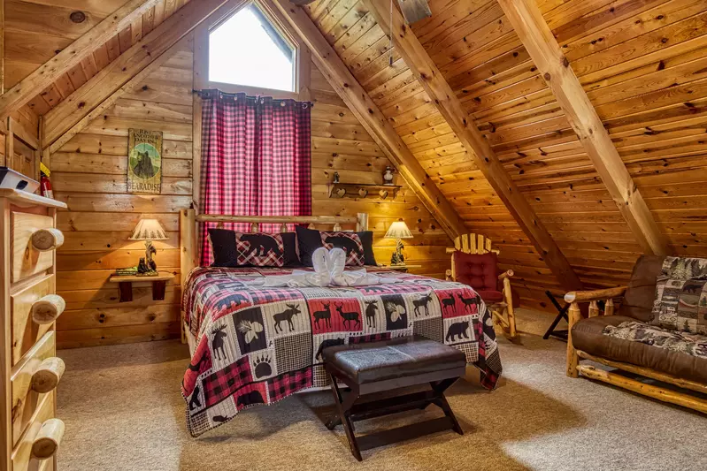 Honey Dreams loft bedroom with king size bed