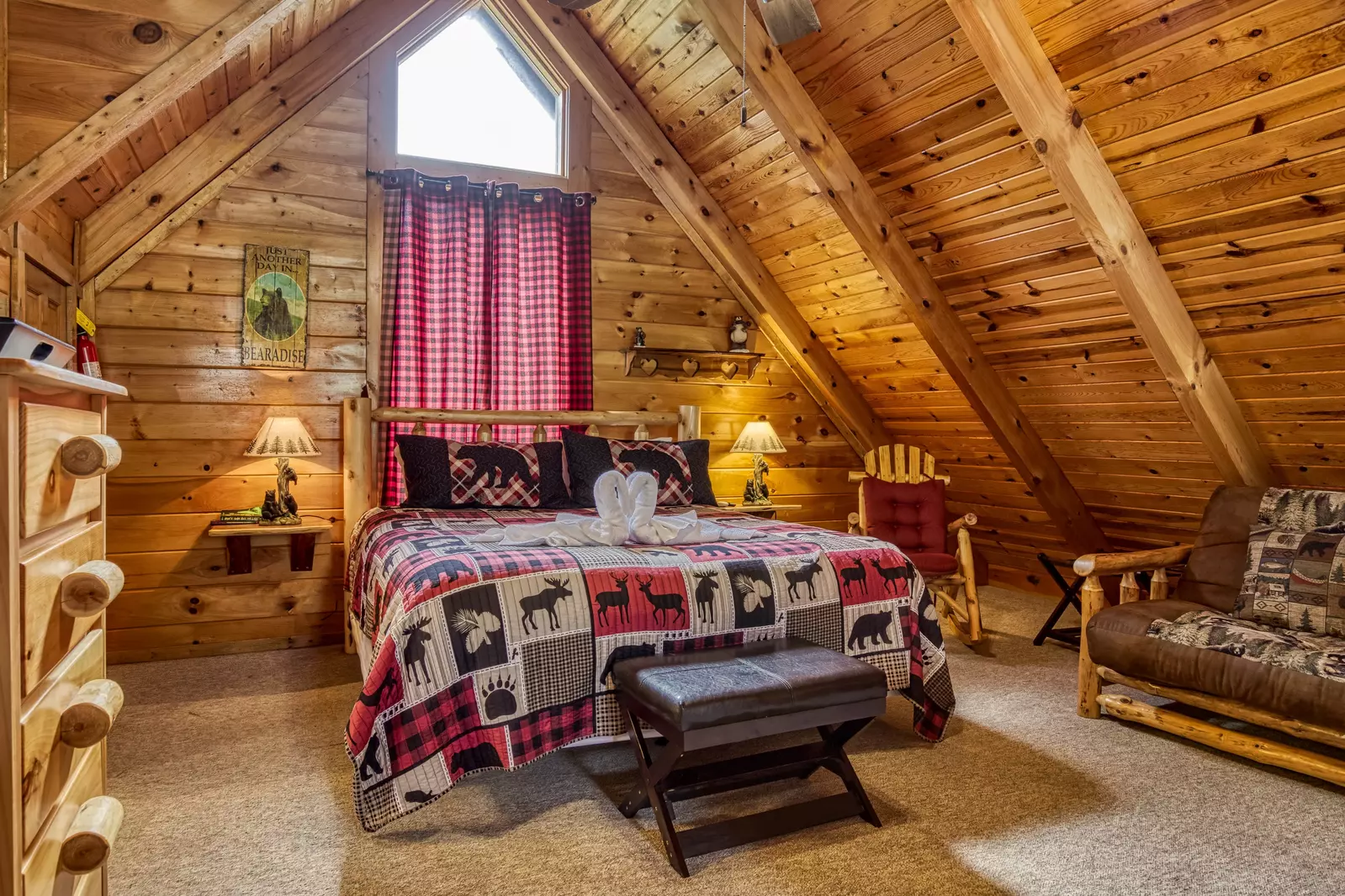 Honey Dreams loft bedroom with king size bed