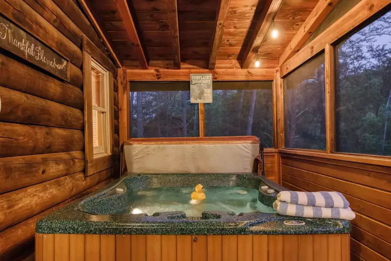 Honey Dreams screened in back deck with hot tub