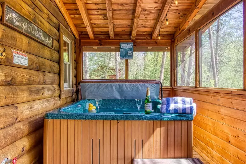 Honey Dreams screened in back deck with hot tub