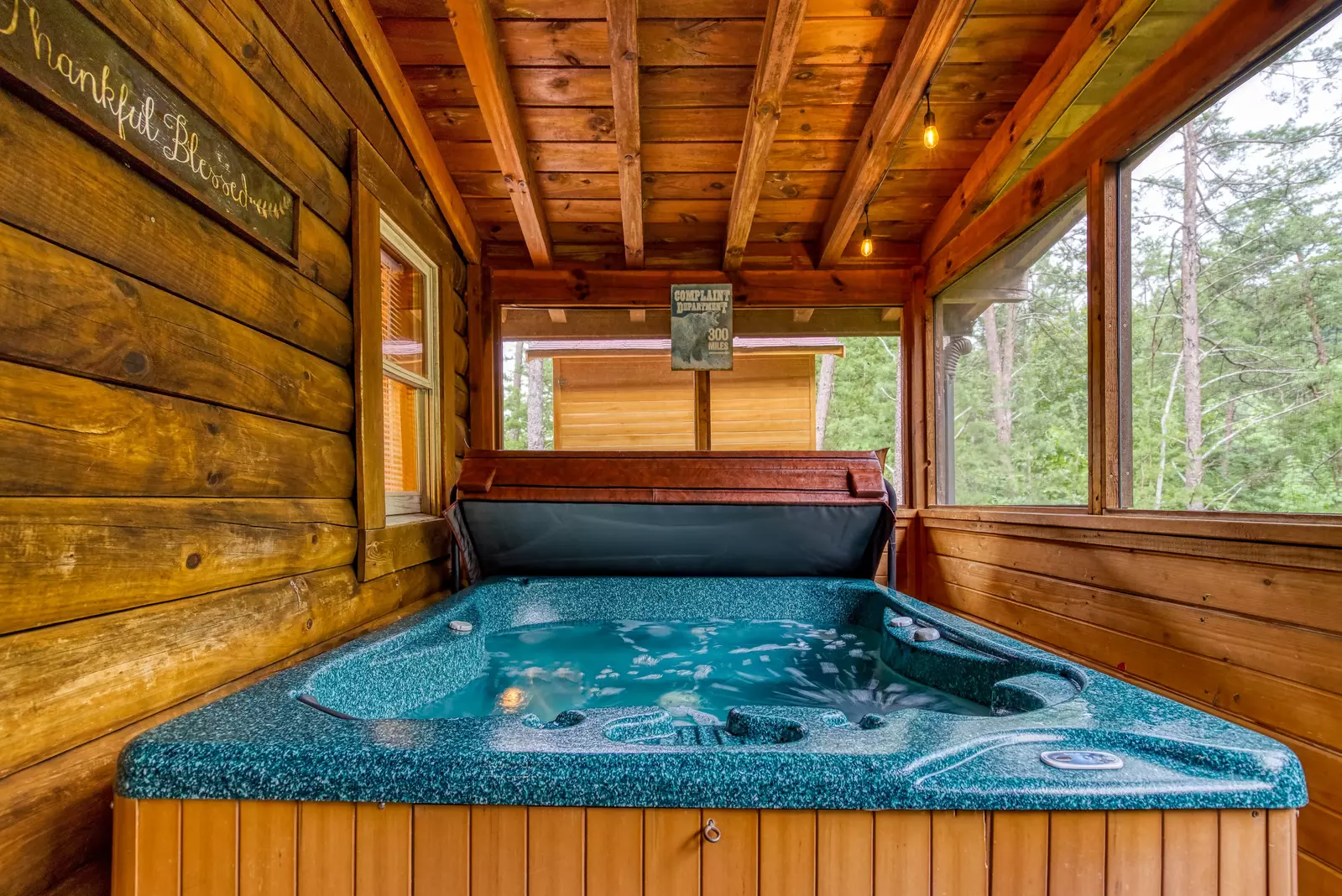 Honey Dreams hot tub on screened in back deck