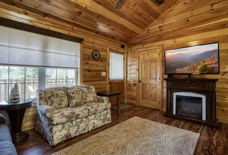 Magic Views living room with year round electric fireplace