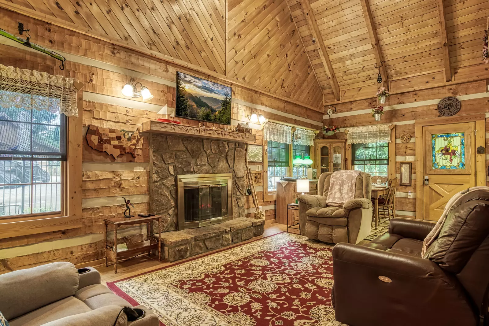 Striking in the Smokies living room and dining area