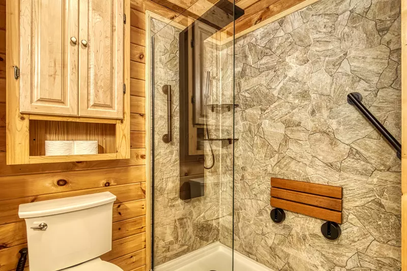 Striking in the Smokies master bathroom with walk in shower
