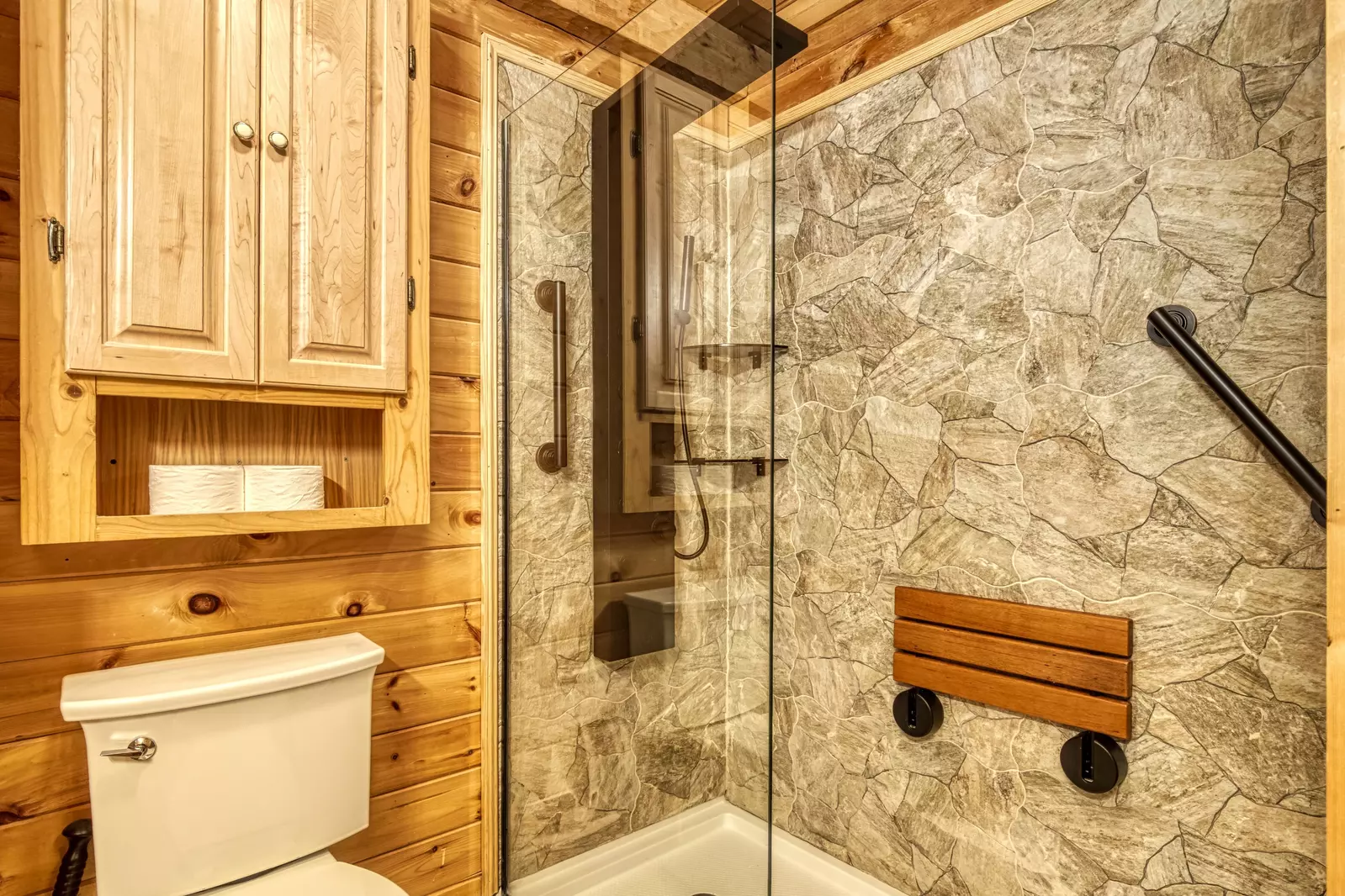 Striking in the Smokies master bathroom with walk in shower