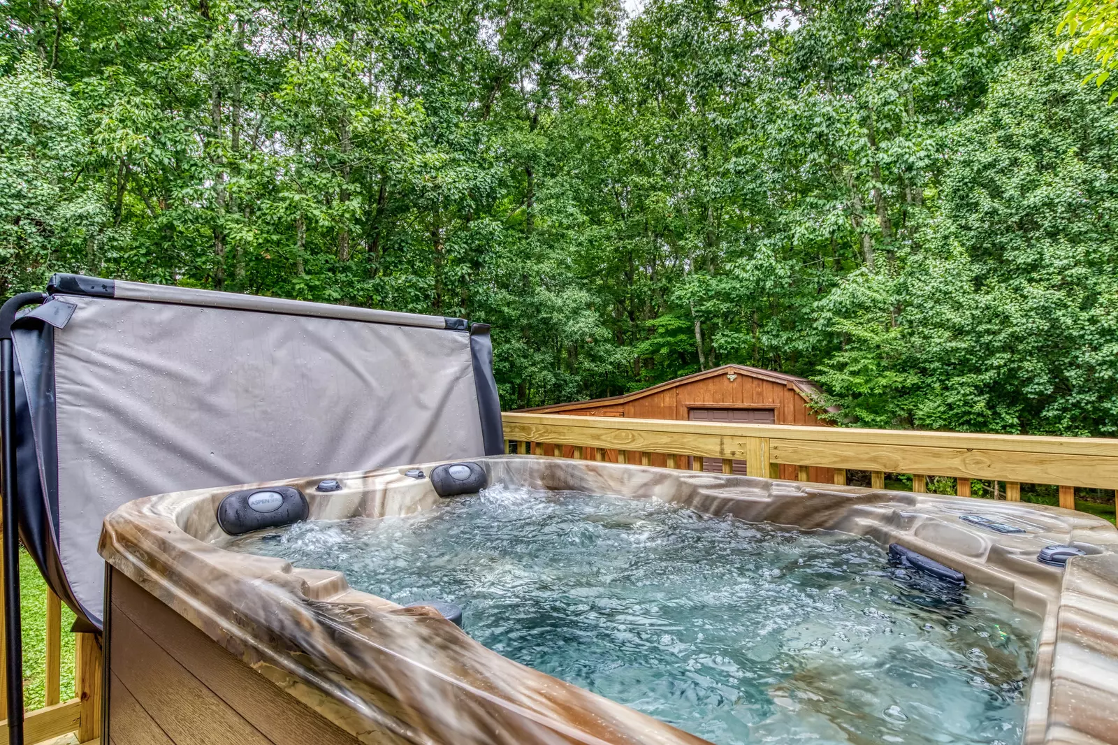 Striking in the Smokies back deck with hot tub