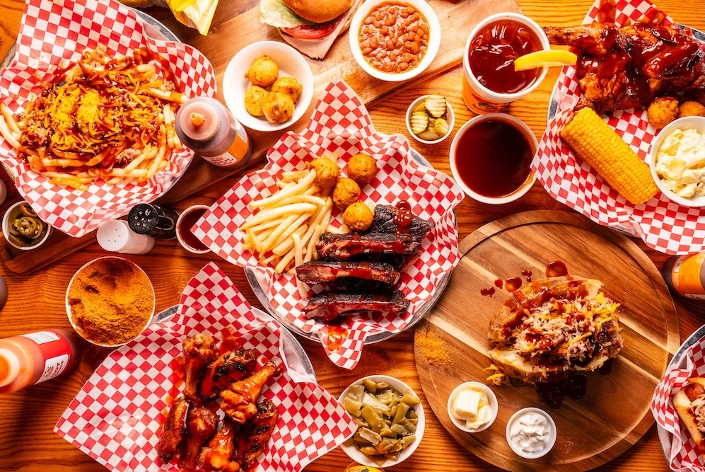 table of food at Buddy's BBQ