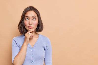 excited woman thinking