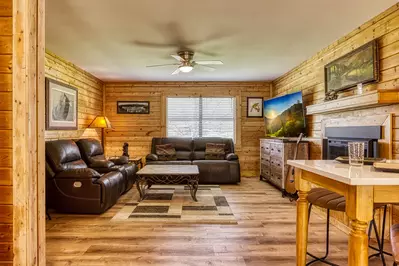 Happy Hollow Hideaway living room and bar top