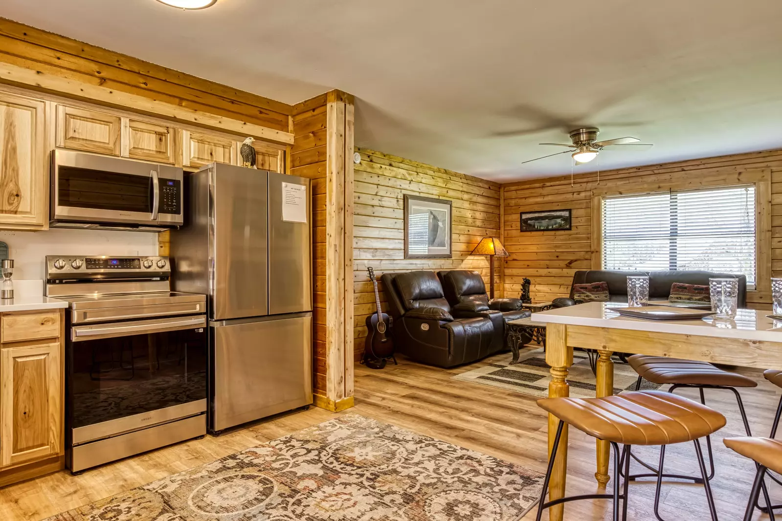 Happy Hollow Hideaway fully furnished kitchen and living room