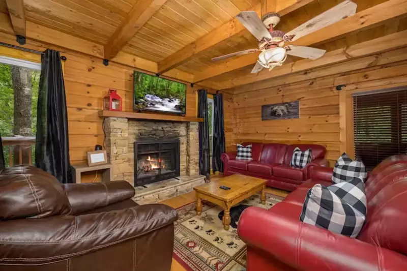 Grab a seat on one of the cozy leather couches 