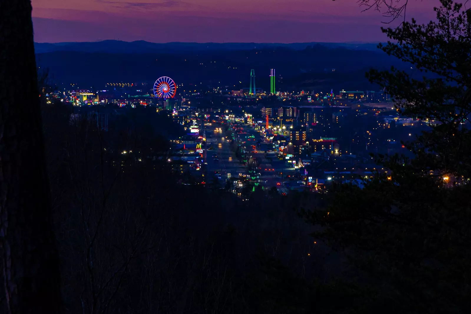 Twilight view of Pigeon Forge