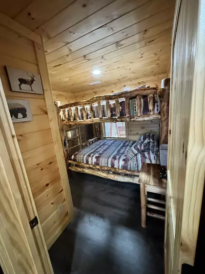 queen over queen bunk bed bedroom