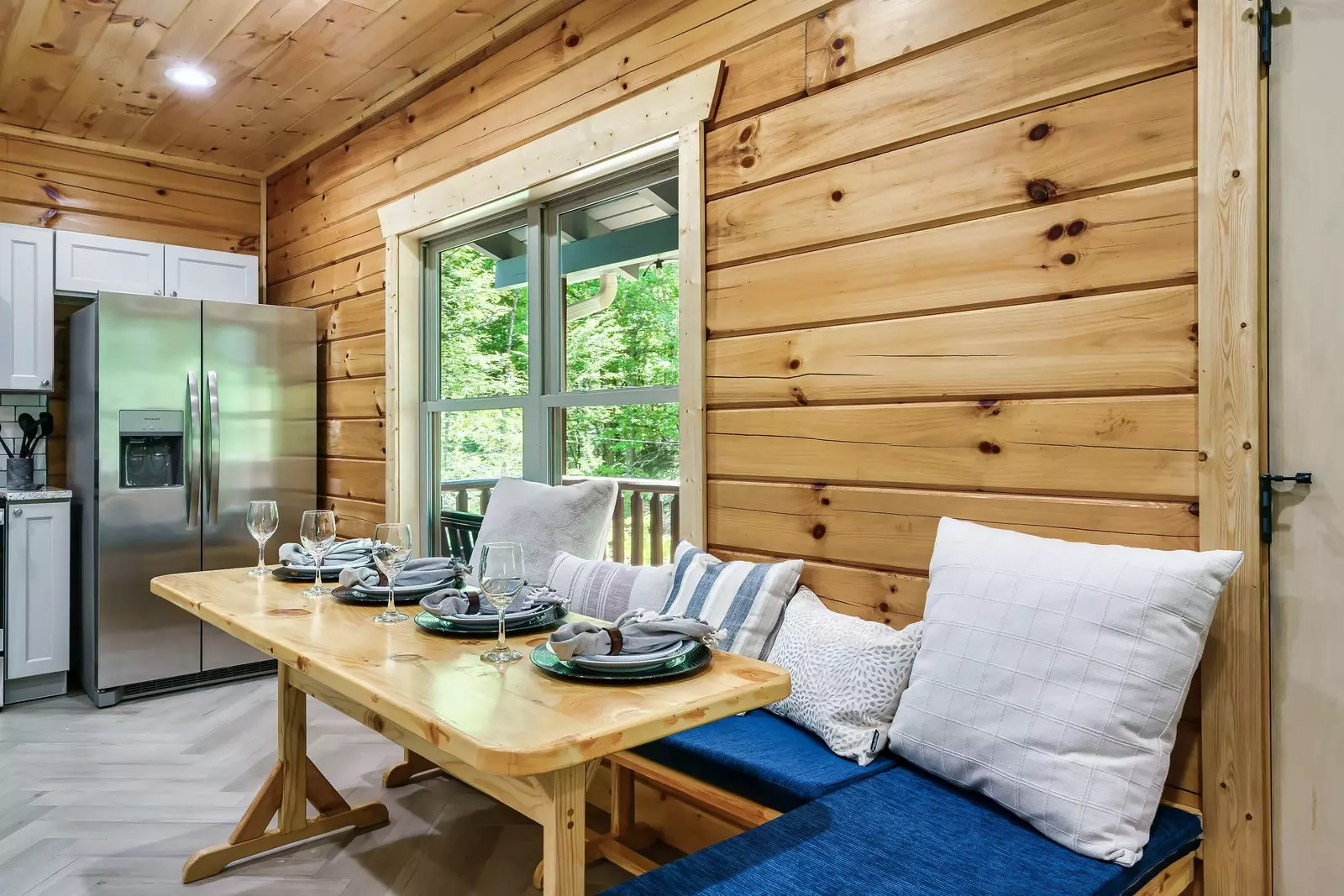 Comfy dining seating next to the kitchen.