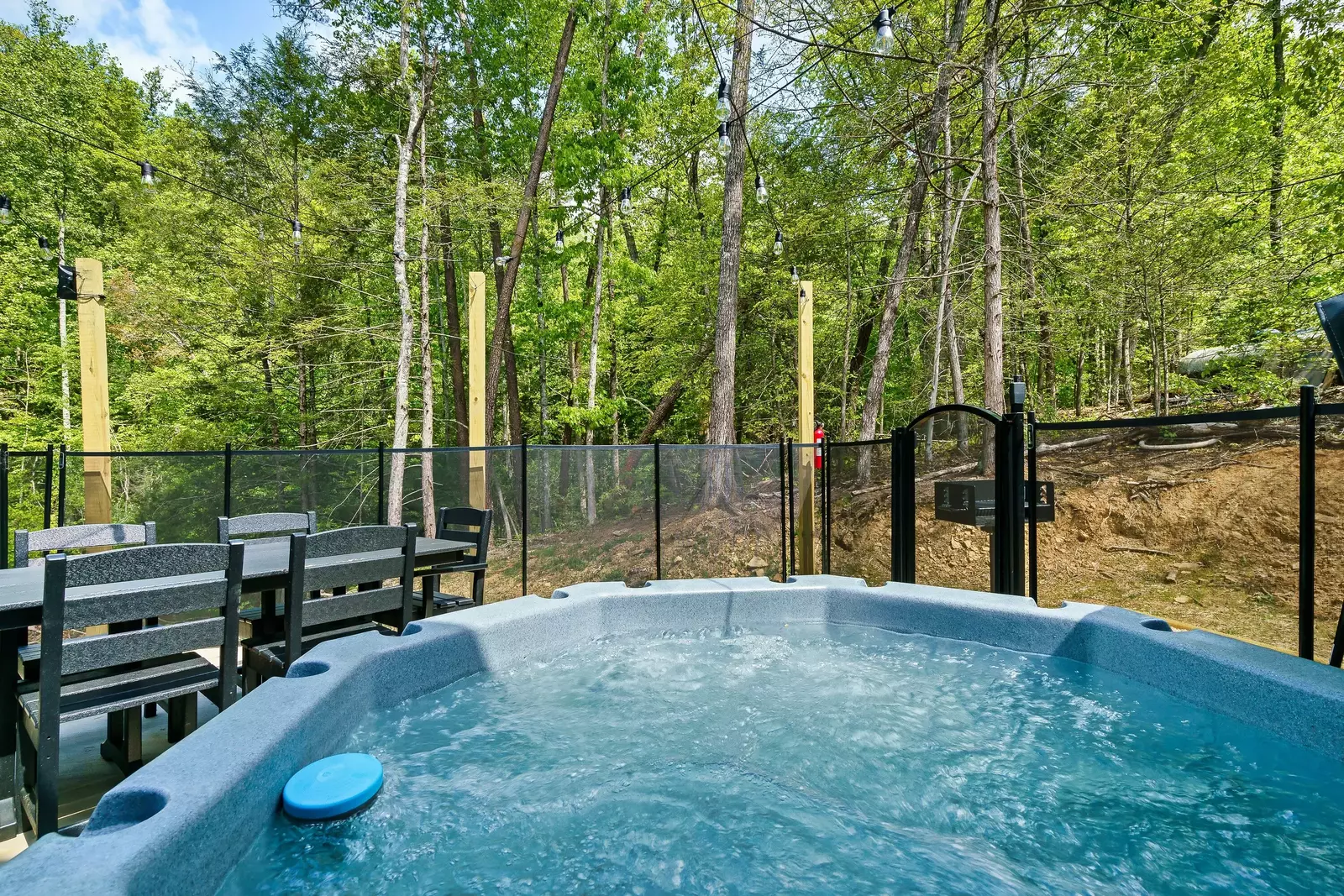 Just outside the garage door, their is a hot tub for you to enjoy.