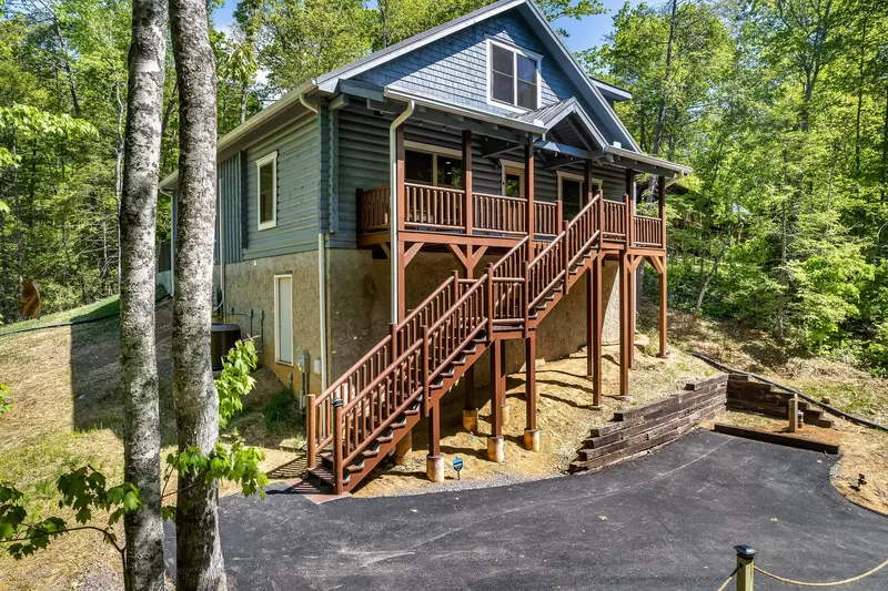 Staircase at the top of the driveway