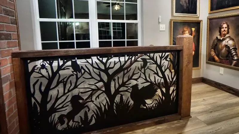 Wizard Houses bedroom with queen over queen bunks