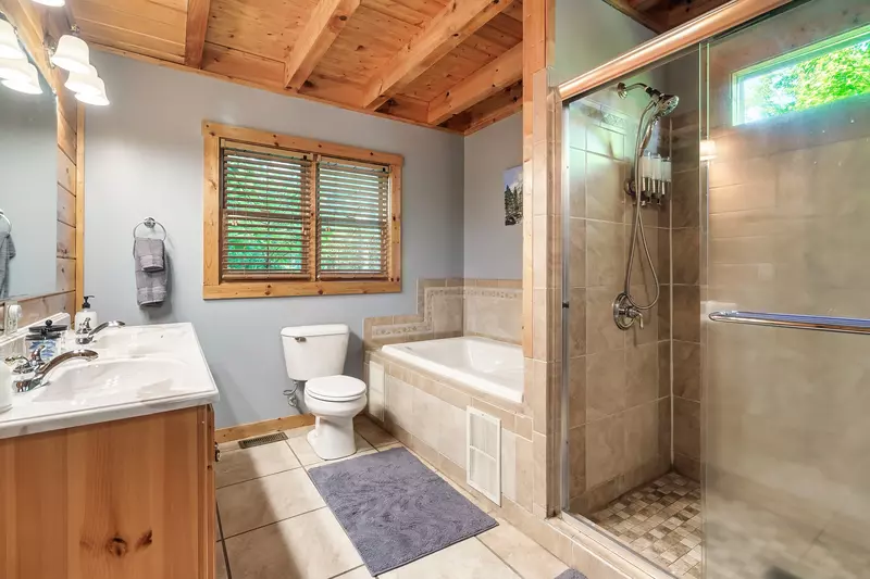 Soak in the jacuzzi tub or shower
