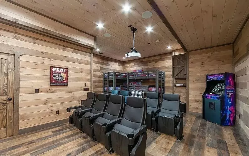 Private theater with bunk beds and arcade!