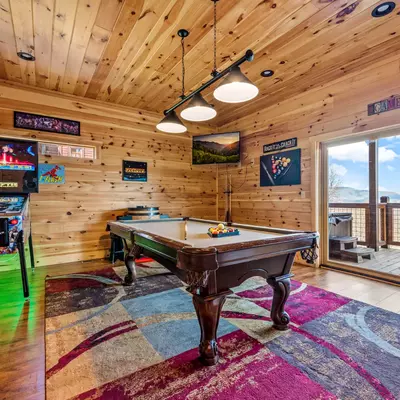 Game Room with pool table and virtual arcade