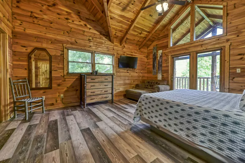 Upper Level Bedroom with brand new memory foam king mattress and 43" Roku 4K TV